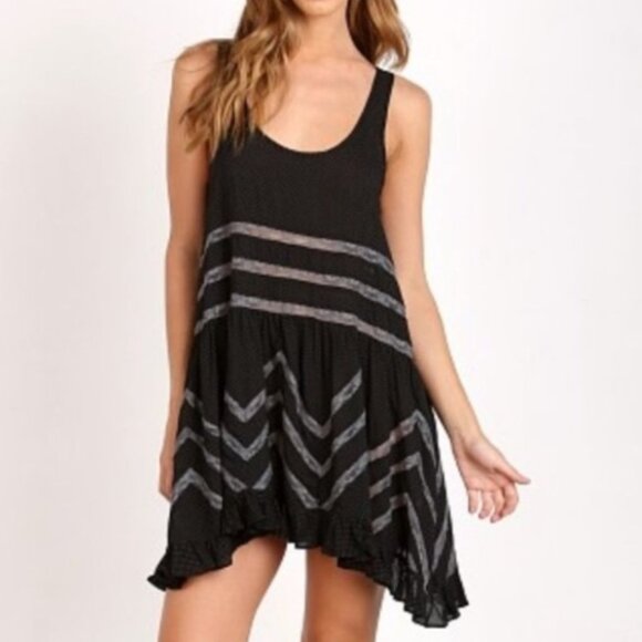 Free People Lace Voile Trapeze Slip Dress Size XS Black Intimately Boho Festival - Picture 1 of 10